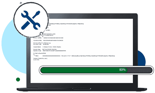 A laptop with a progress bar at 83% completion