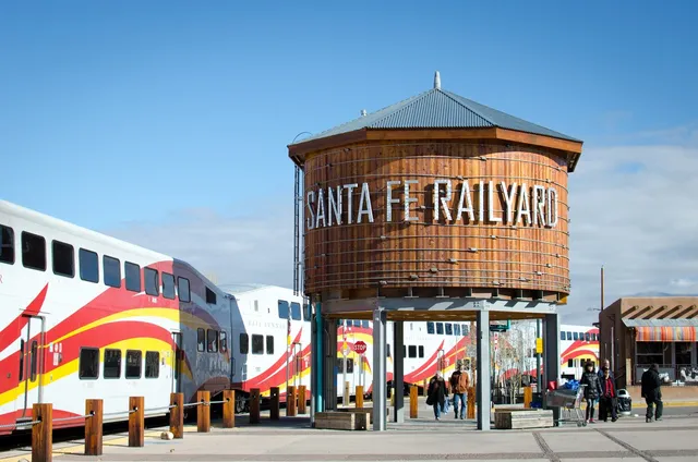 Santa Fe Railyard Station in New Mexico with vibrant trains. A leading SEO Company can increase your site’s visibility.