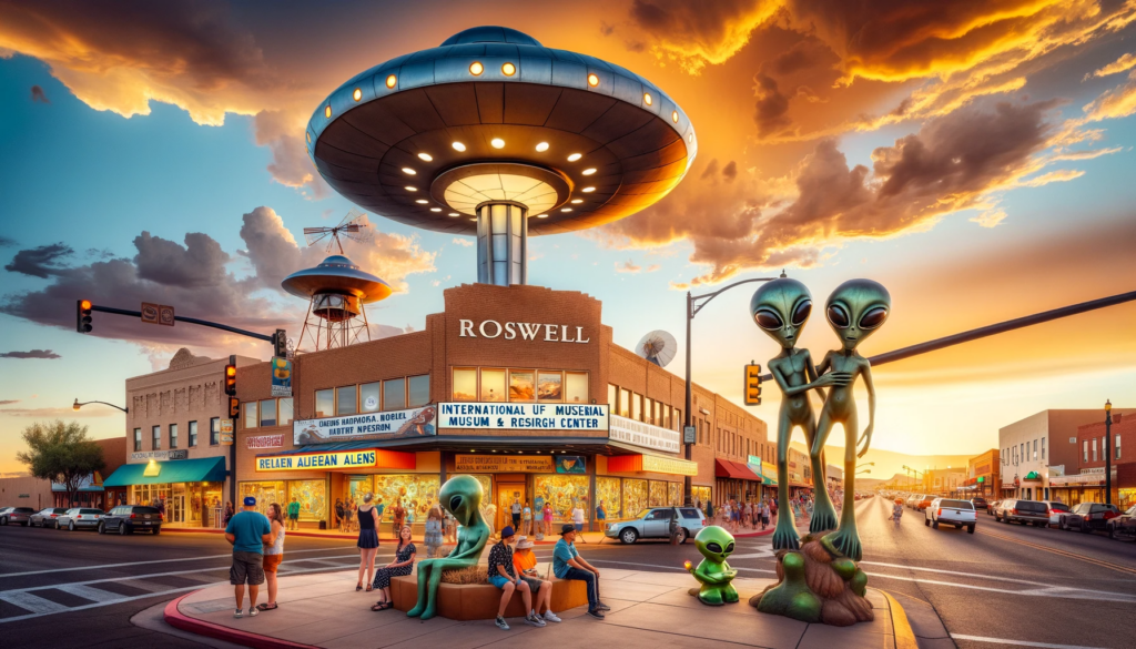 A Taste of Online Triumph: Strategies for Roswell Restaurant Excellence 1 Tourist destination Roswell New Mexico, aliens and alien imagery everywhere, a Roswell restaurant in the background