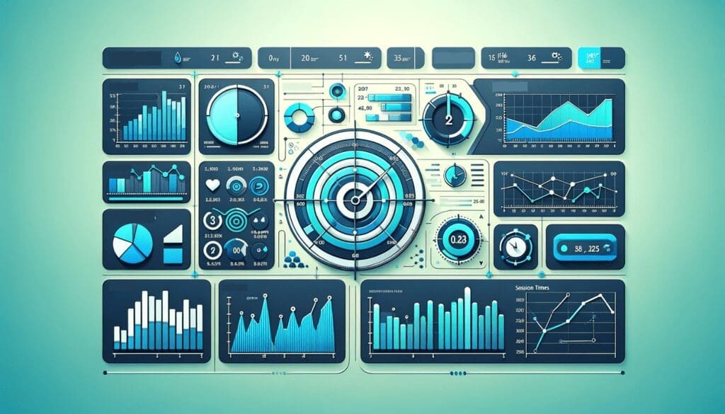 Blue themed graphs, charts and metrics revolving around Session Duration